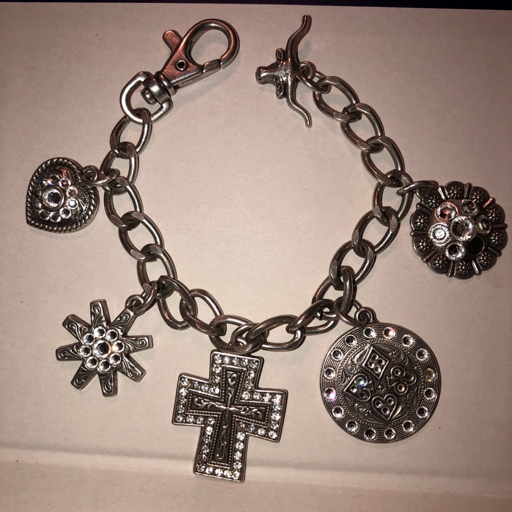 5 Charm Silver/Rhinestone Link Bracelet